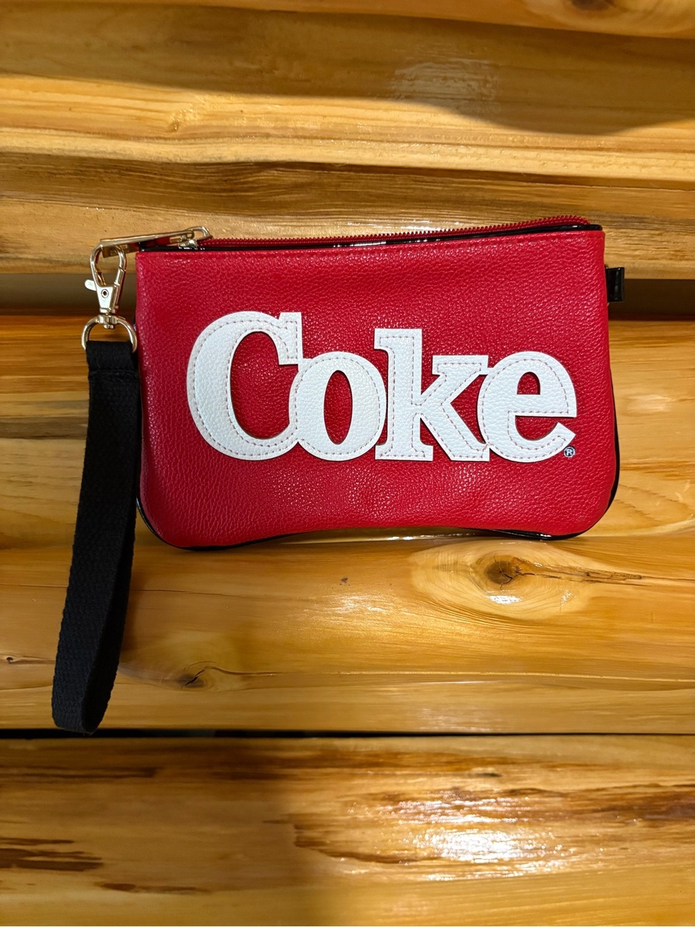 Coca Cola Red Wristlet with White Logo and Black Strap